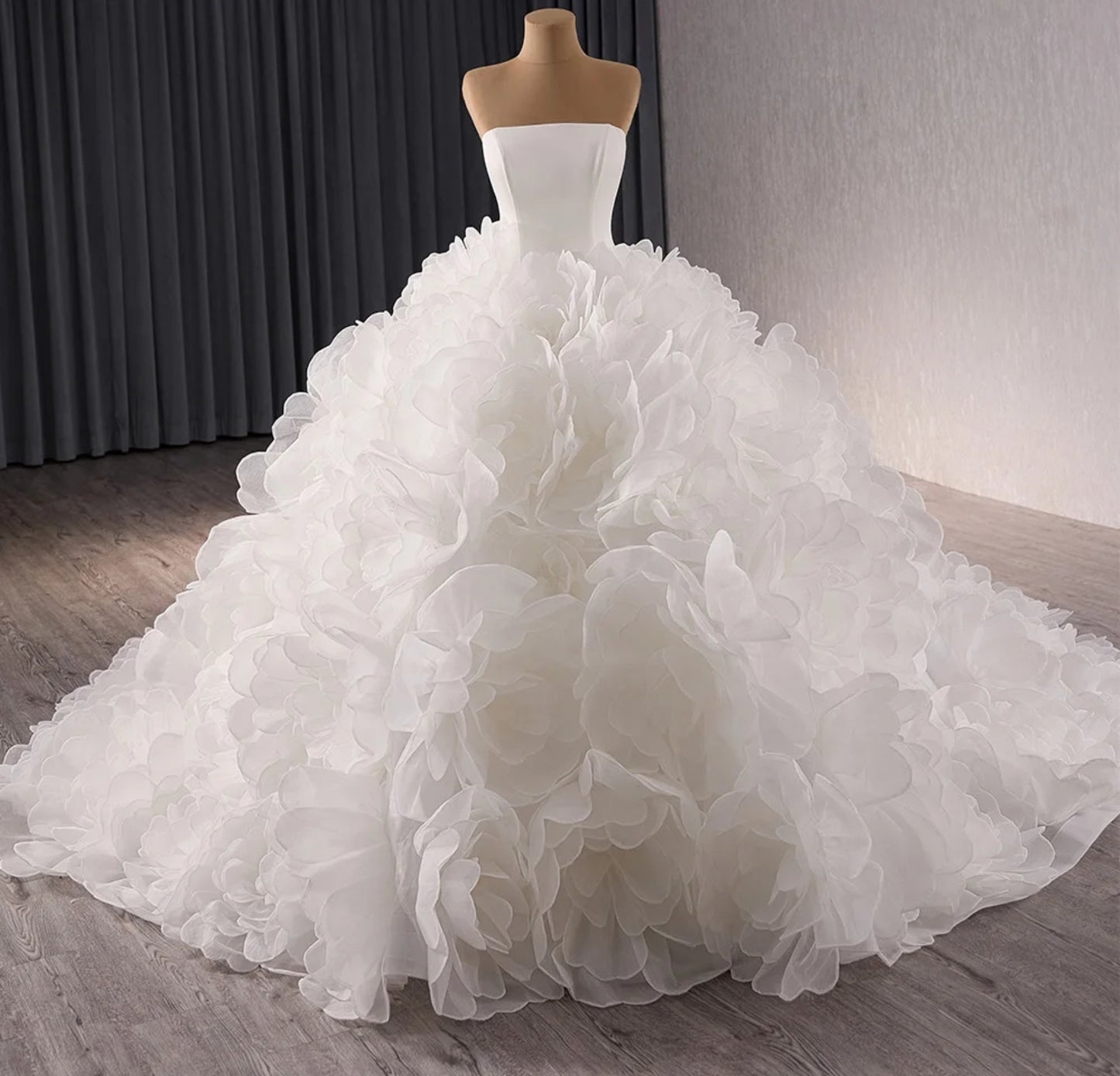 2024 The Swan Princess Strapless Pleated Boat Neck Bridal Gown