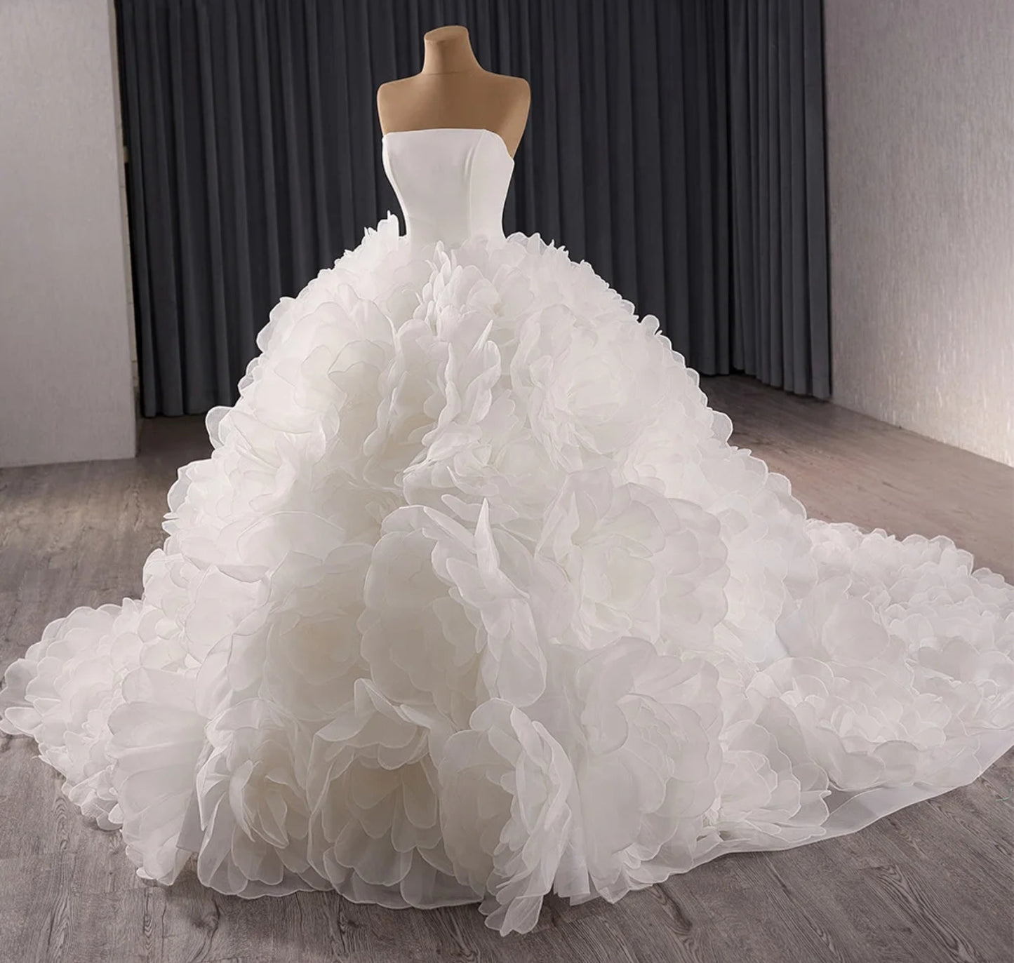 2024 The Swan Princess Strapless Pleated Boat Neck Bridal Gown