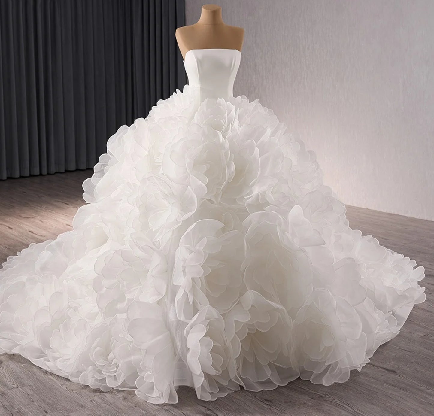 2024 The Swan Princess Strapless Pleated Boat Neck Bridal Gown