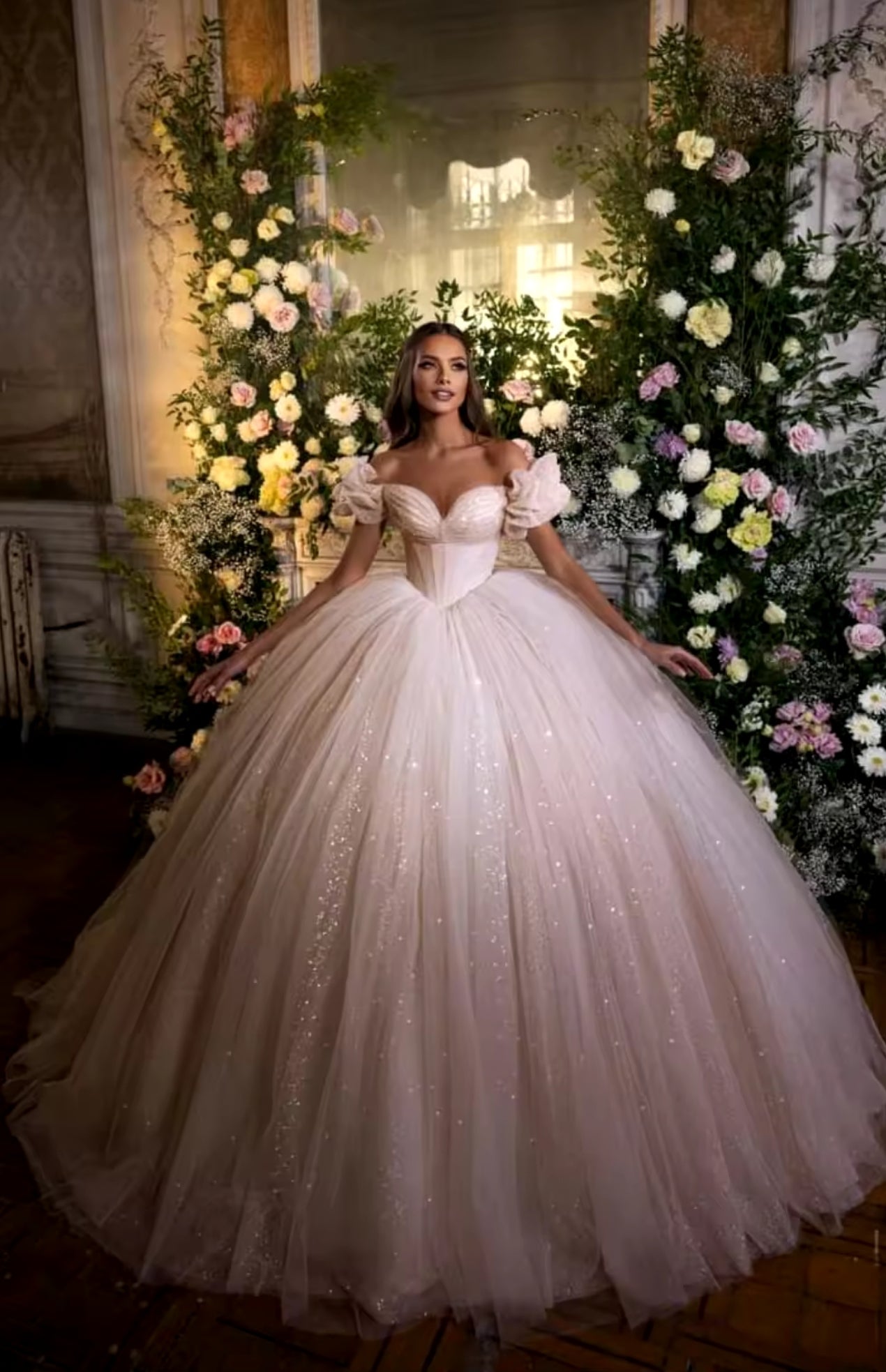 Sweetheart Off The Shoulder Glitter Princess Ball Gown