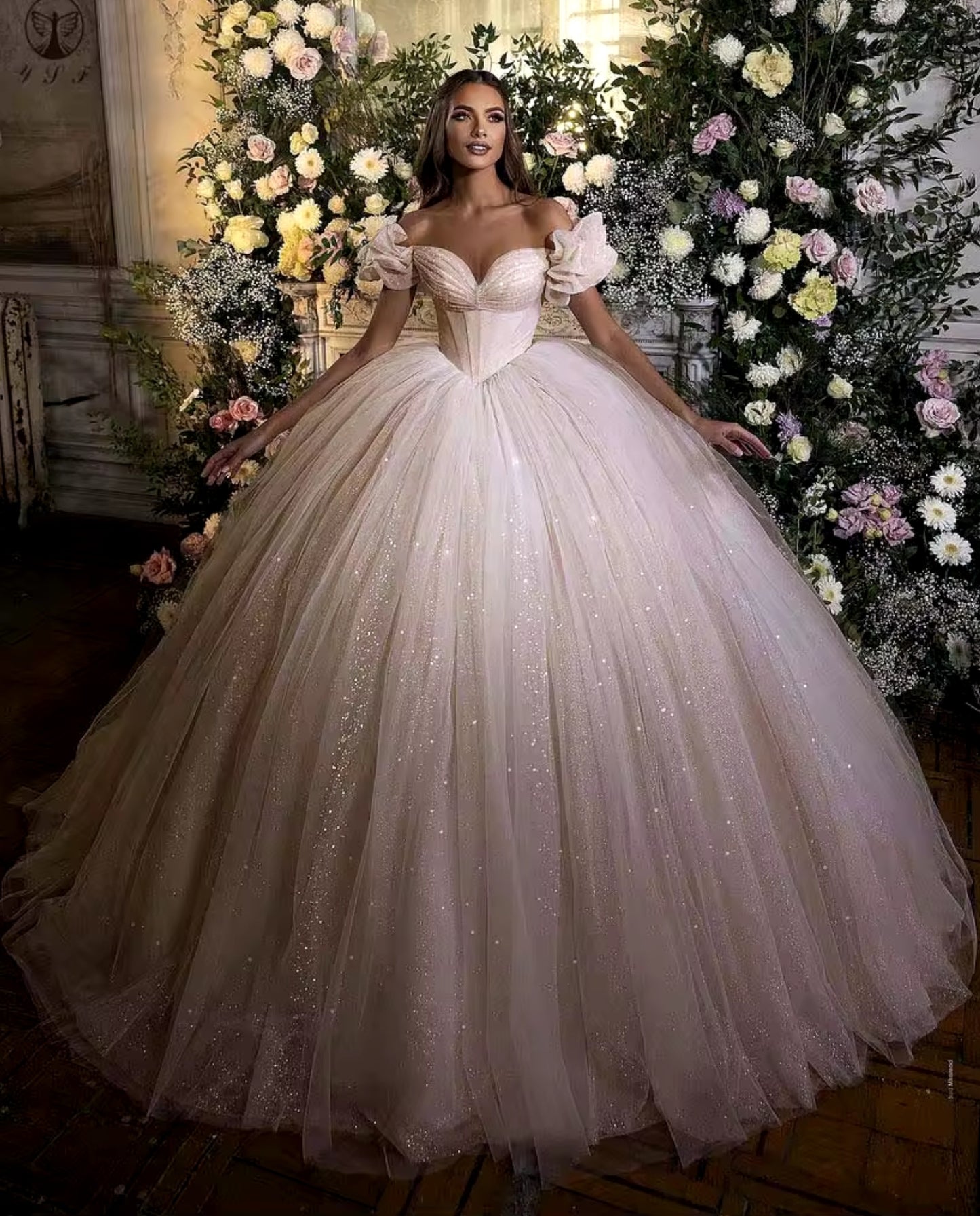 Sweetheart Off The Shoulder Glitter Princess Ball Gown