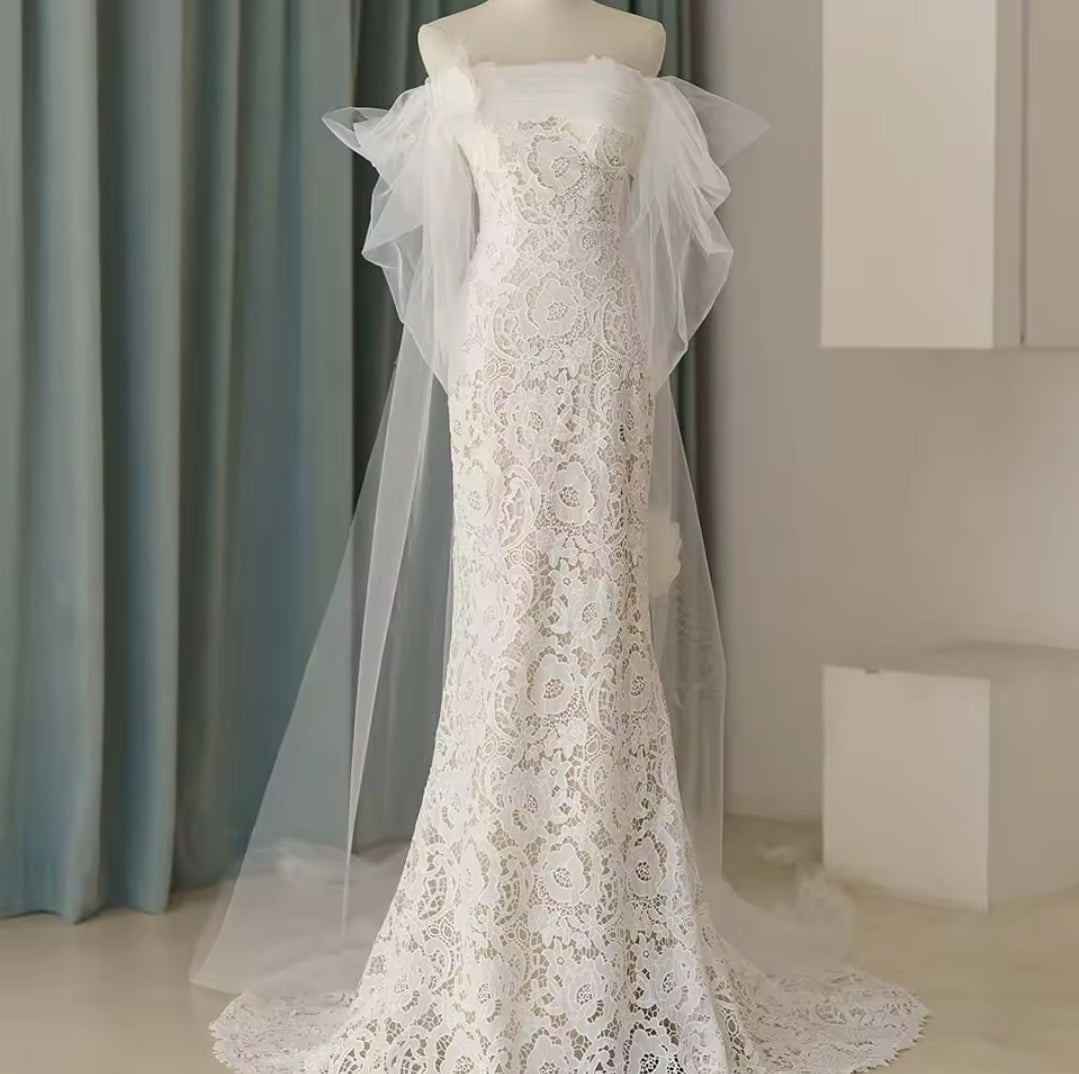 2025 Sexy Off The Shoulder Full Lace Trumpet Bridal Gown