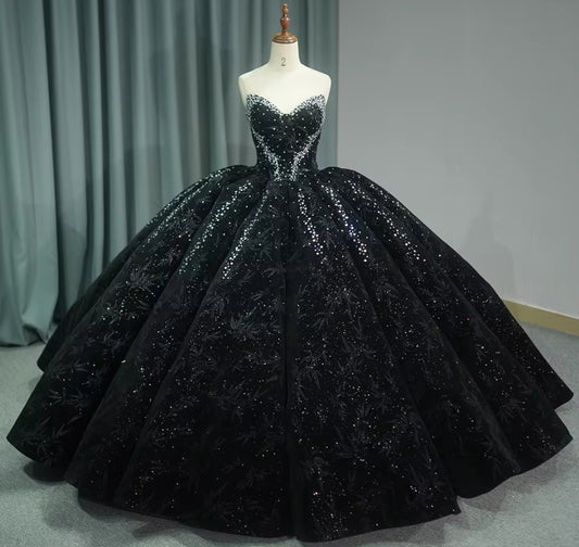 2025 Black Beauty Strapless Beaded Rhinestone Details throughout Bridal, Quinceañera Special Occasion Ball Gown