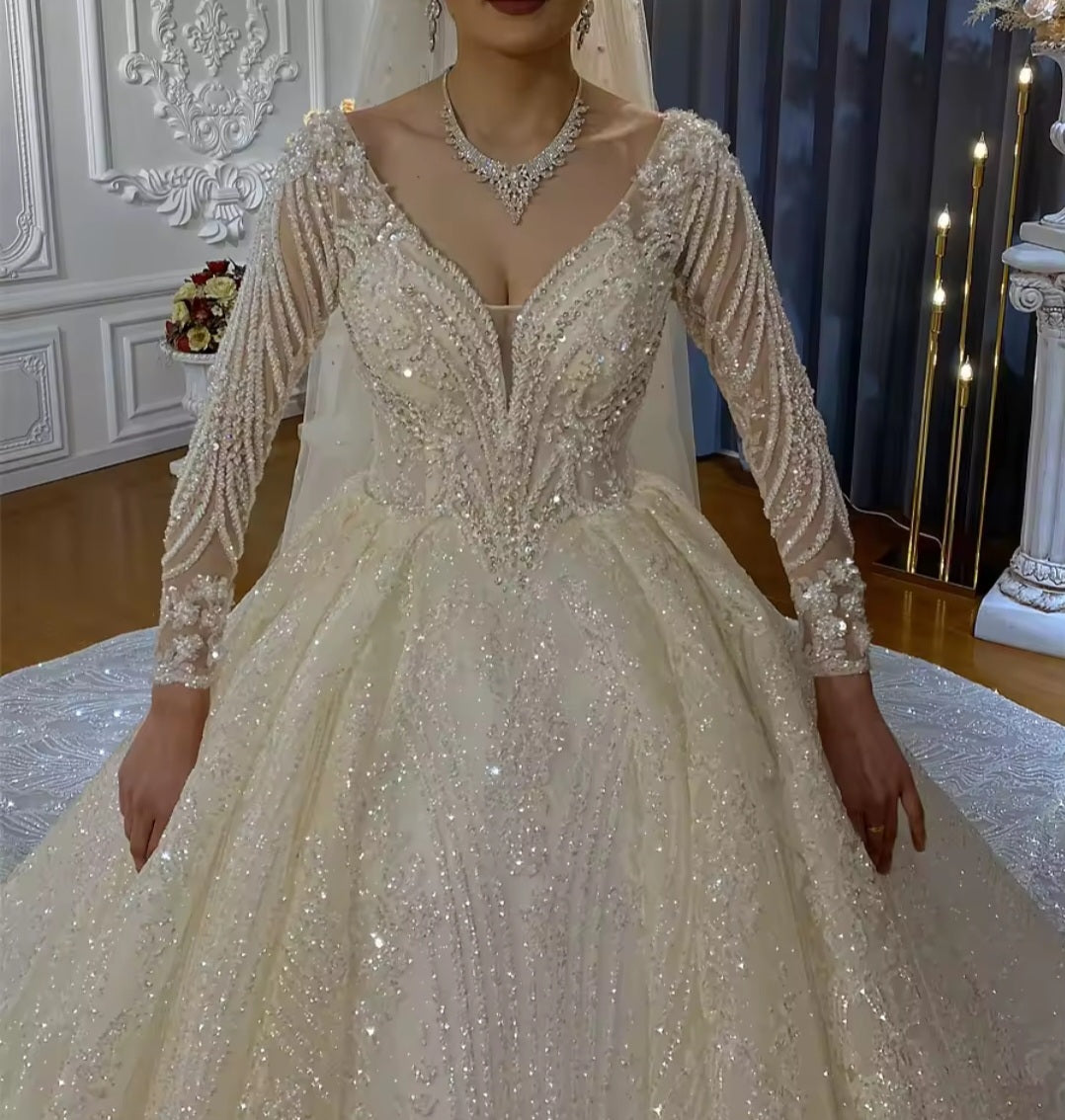 Full Sleeve Gorgeous Beaded Sparkle Princess Ball Gown