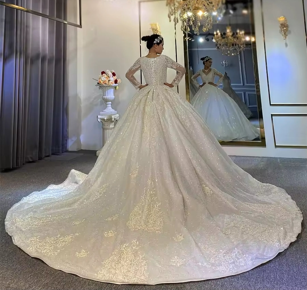 Full Beaded Floral Lace Princess Sweetheart Bridal Ball Gown