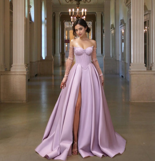 Nontraditional Purple Strapless Edged Sweetheart Scattered Pearl Beaded Pleated Bodice Ceremonial Bridal Gown