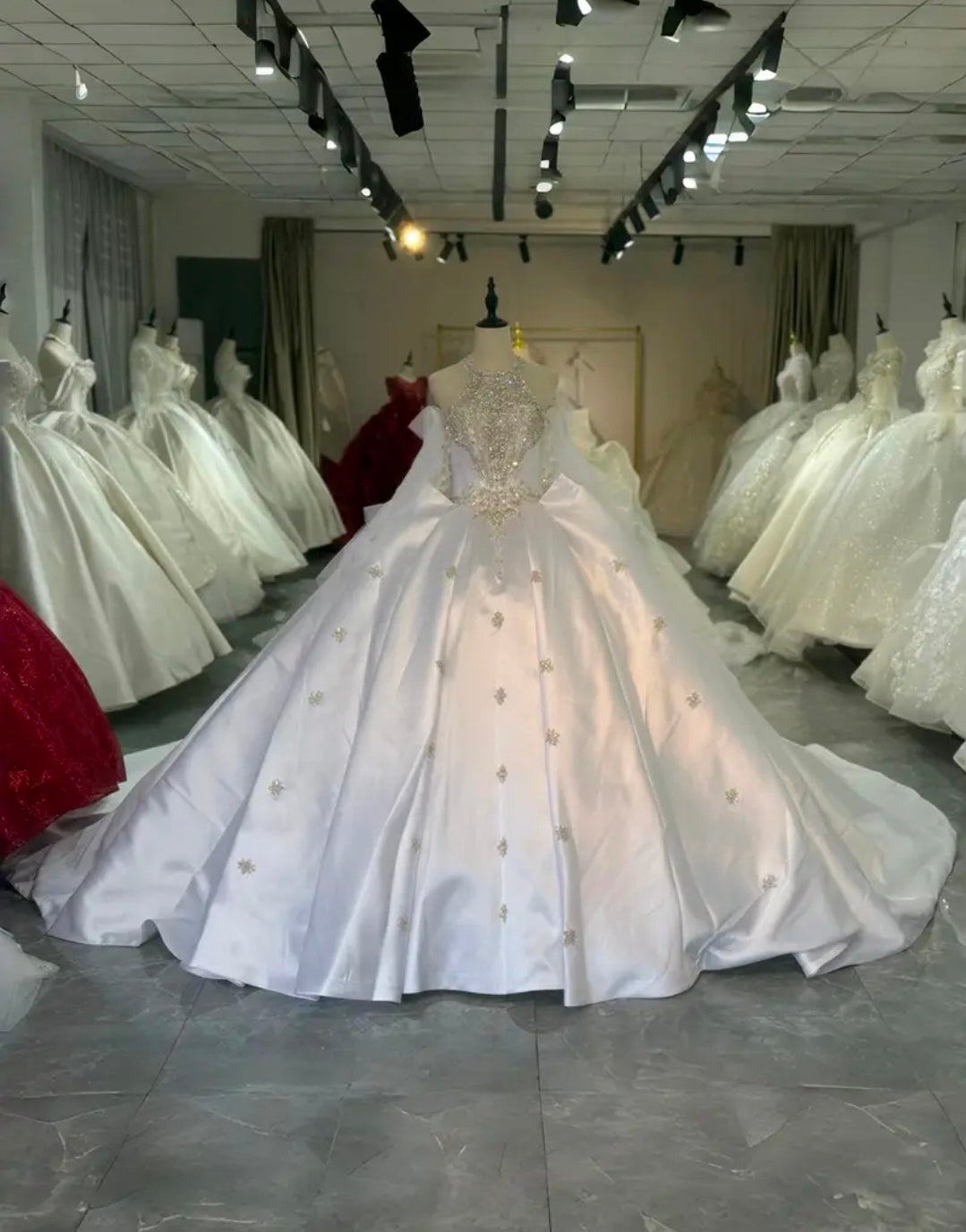 2026 Beautiful Halter Neck Multi Beaded Scattered Embellished A-Line Bridal Gown