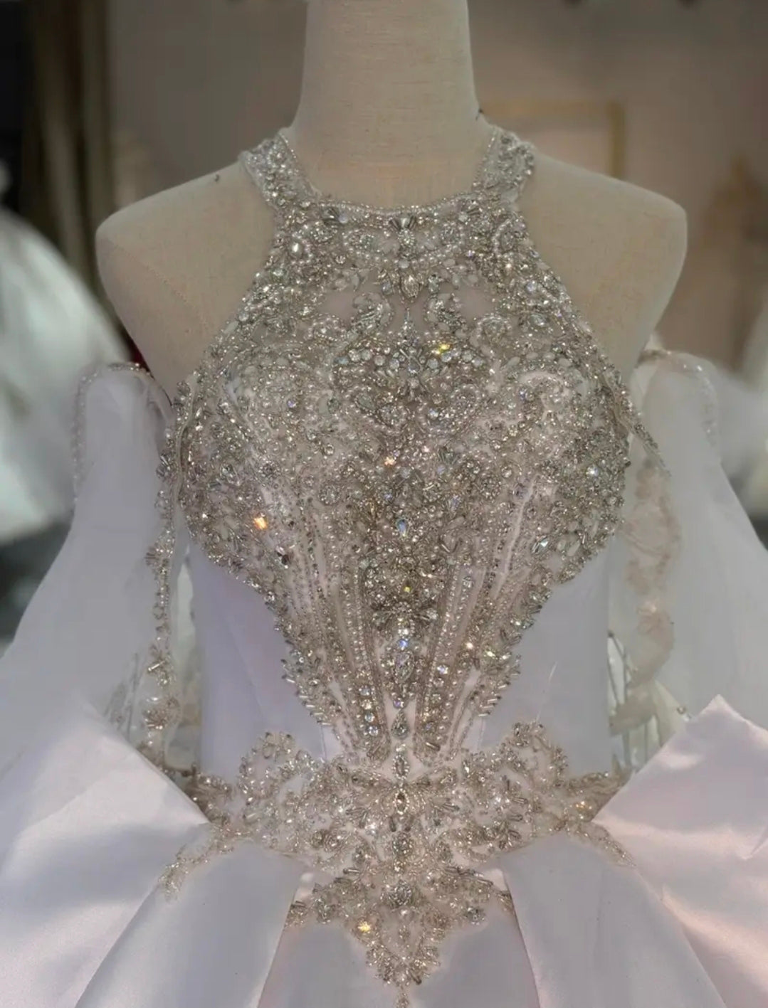 2026 Beautiful Halter Neck Multi Beaded Scattered Embellished A-Line Bridal Gown