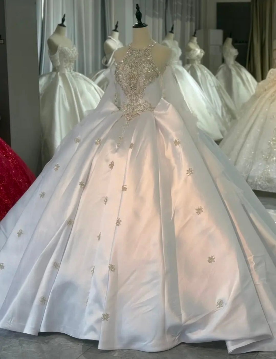 2026 Beautiful Halter Neck Multi Beaded Scattered Embellished A-Line Bridal Gown