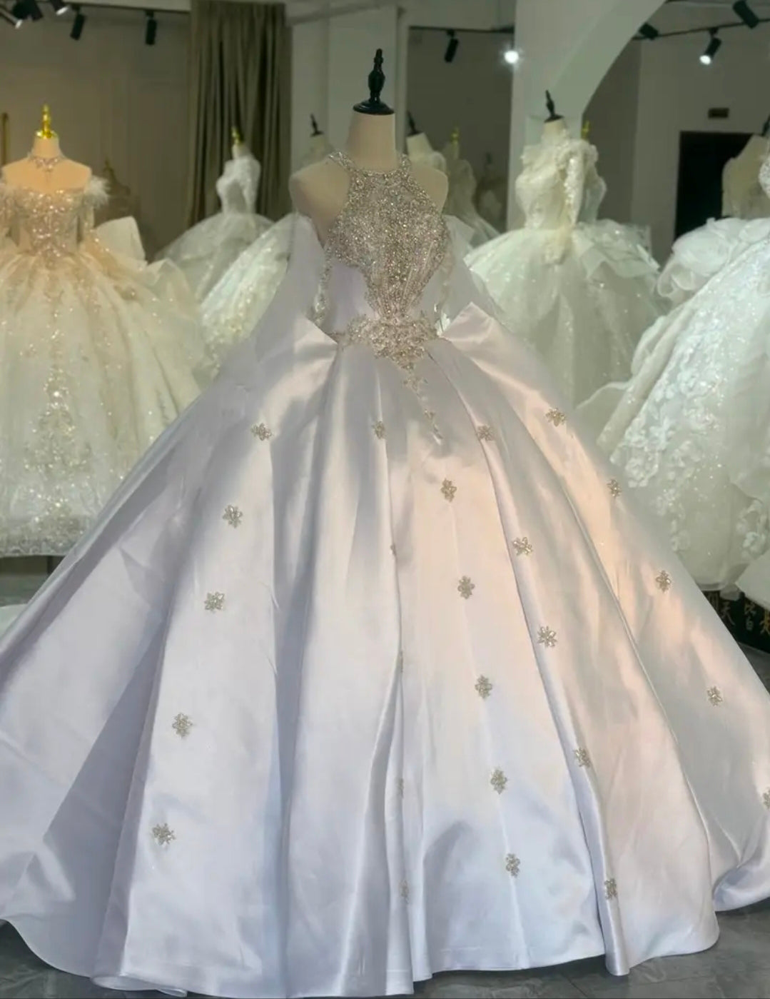 2026 Beautiful Halter Neck Multi Beaded Scattered Embellished A-Line Bridal Gown