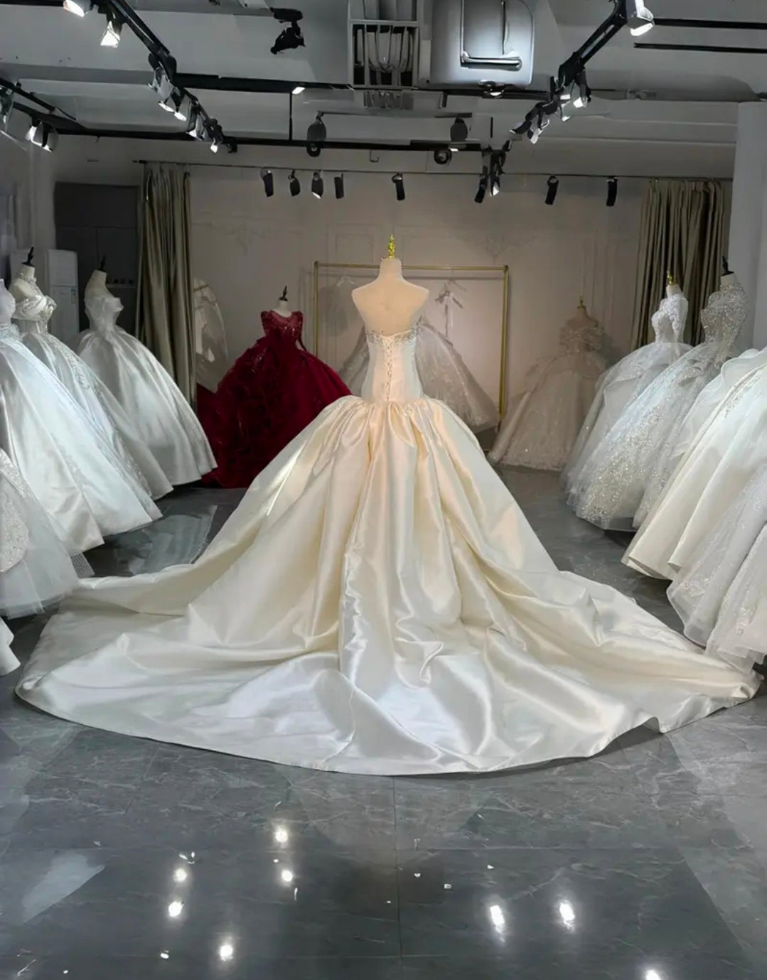 Strapless Multi Beaded Scattered Strapless Beautiful Satin 2026 Fit To Flare Wedding Gown