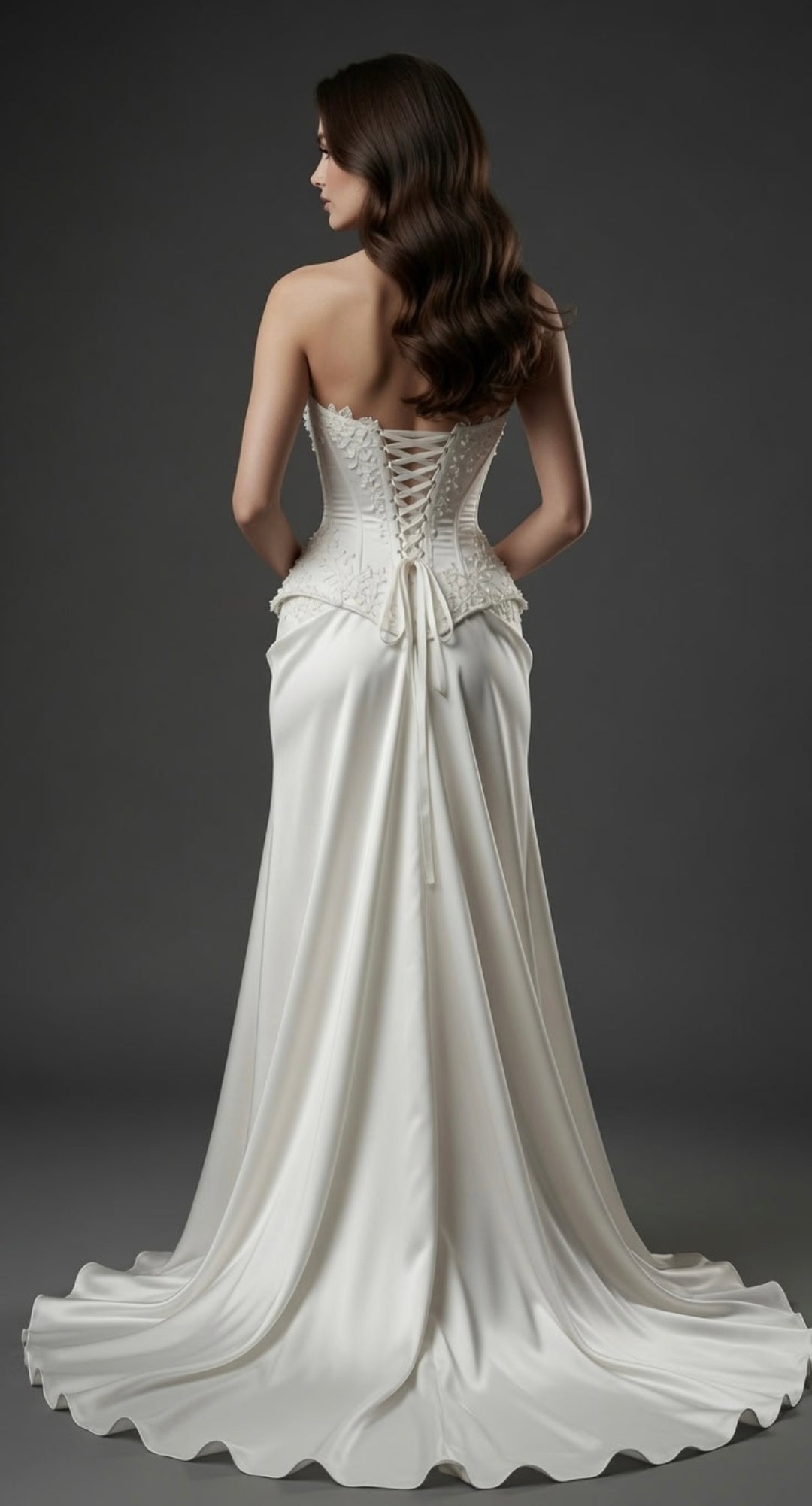 Strapless Floral Lace Embroidered Sweetheart Corset Ruched Trumpet Gown