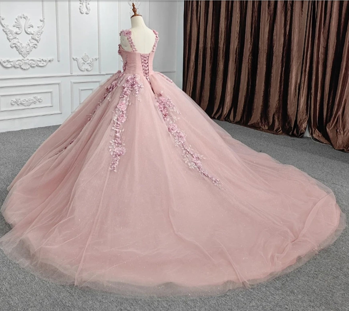 2023 Pink Beaded 3D Floral Spaghetti Strap Sweetheart Quinceañera Bridal Special Occasion Party Event Pageant Ball Gown