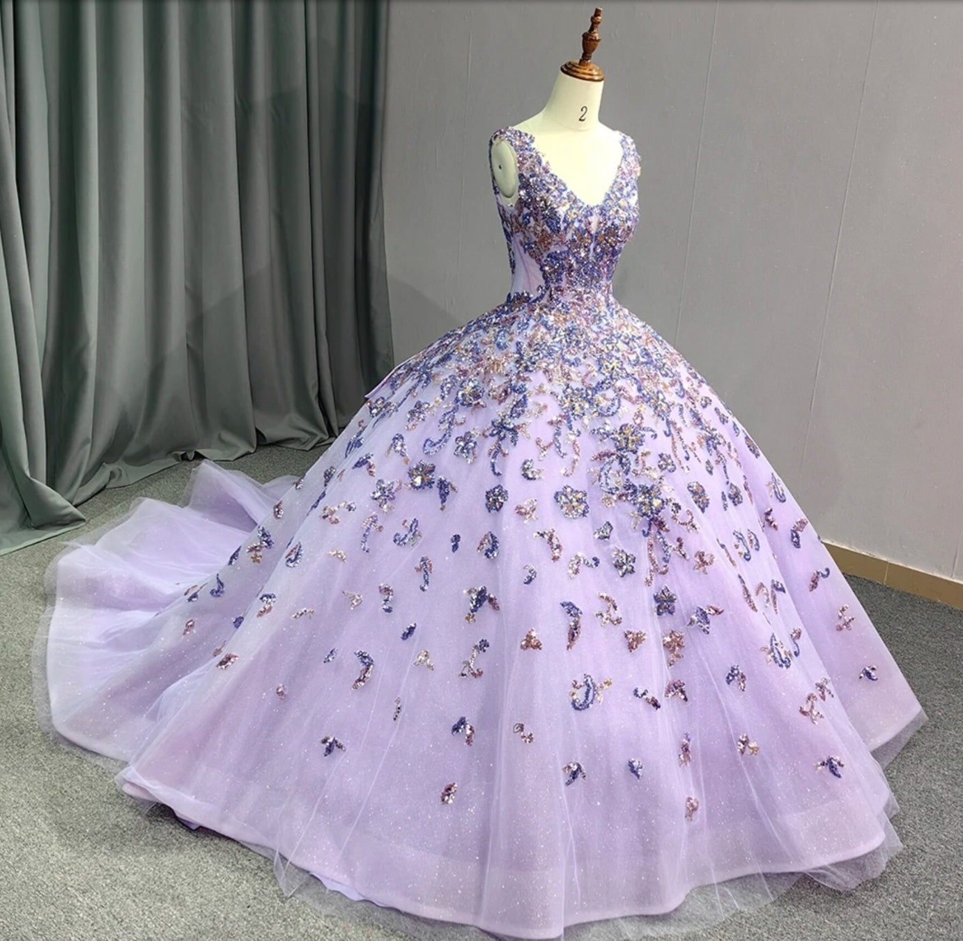 2024 Shimmering Purple Multi Color Floral Sequin Appliqué With Lace Up Back Enclosure Quinceañera, Special Occasion, Bat Mitzvah Ball Gown