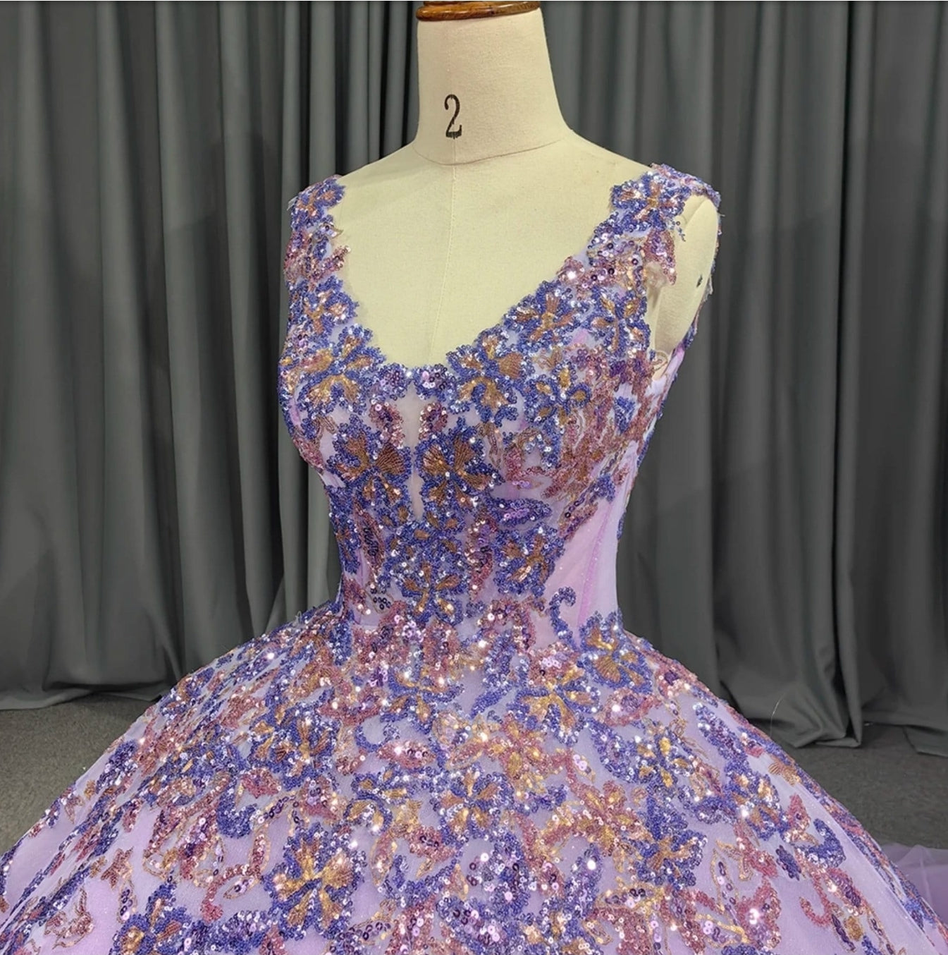 2024 Shimmering Purple Multi Color Floral Sequin Appliqué With Lace Up Back Enclosure Quinceañera, Special Occasion, Bat Mitzvah Ball Gown