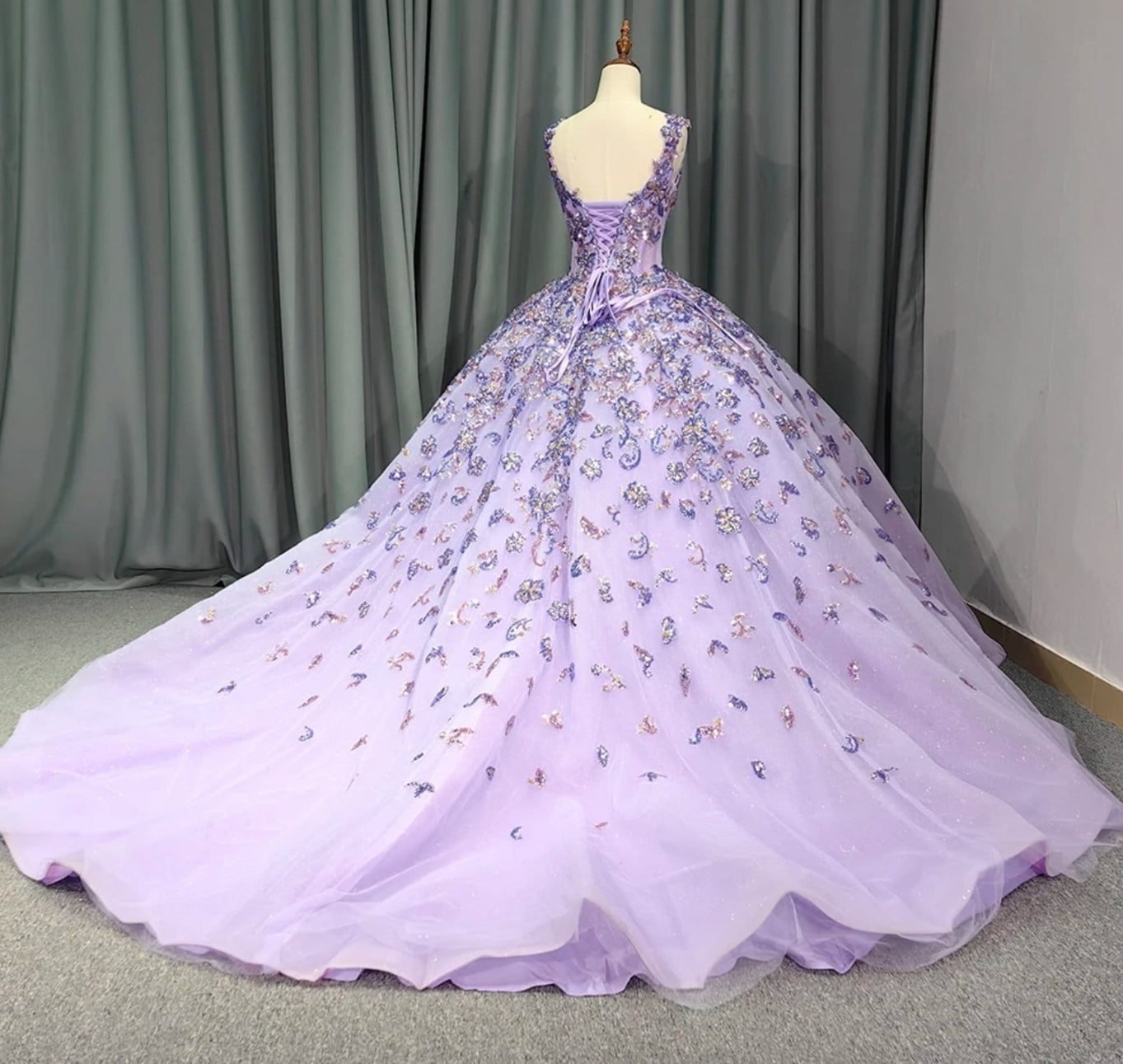 2024 Shimmering Purple Multi Color Floral Sequin Appliqué With Lace Up Back Enclosure Quinceañera, Special Occasion, Bat Mitzvah Ball Gown