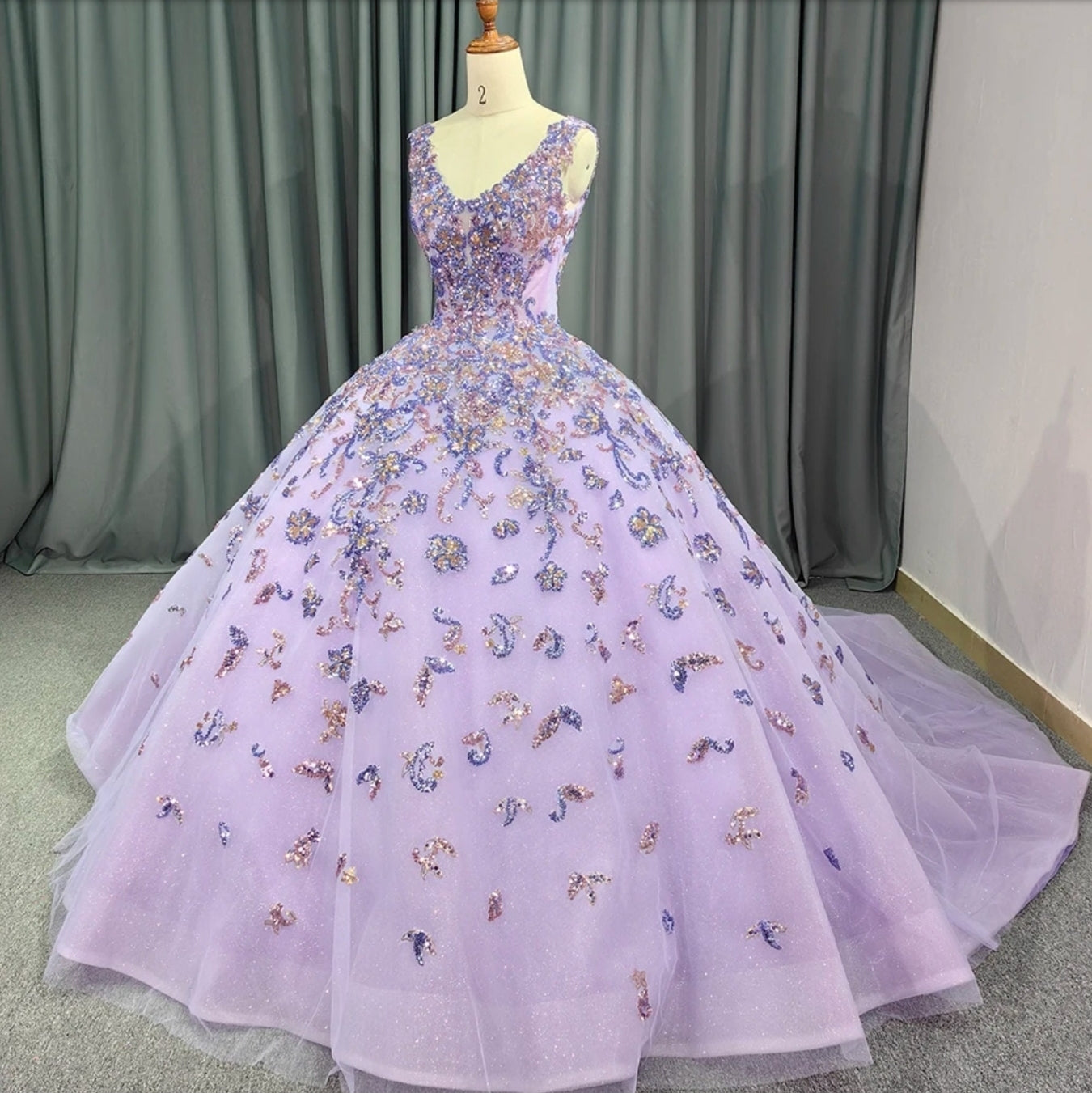 2024 Shimmering Purple Multi Color Floral Sequin Appliqué With Lace Up Back Enclosure Quinceañera, Special Occasion, Bat Mitzvah Ball Gown