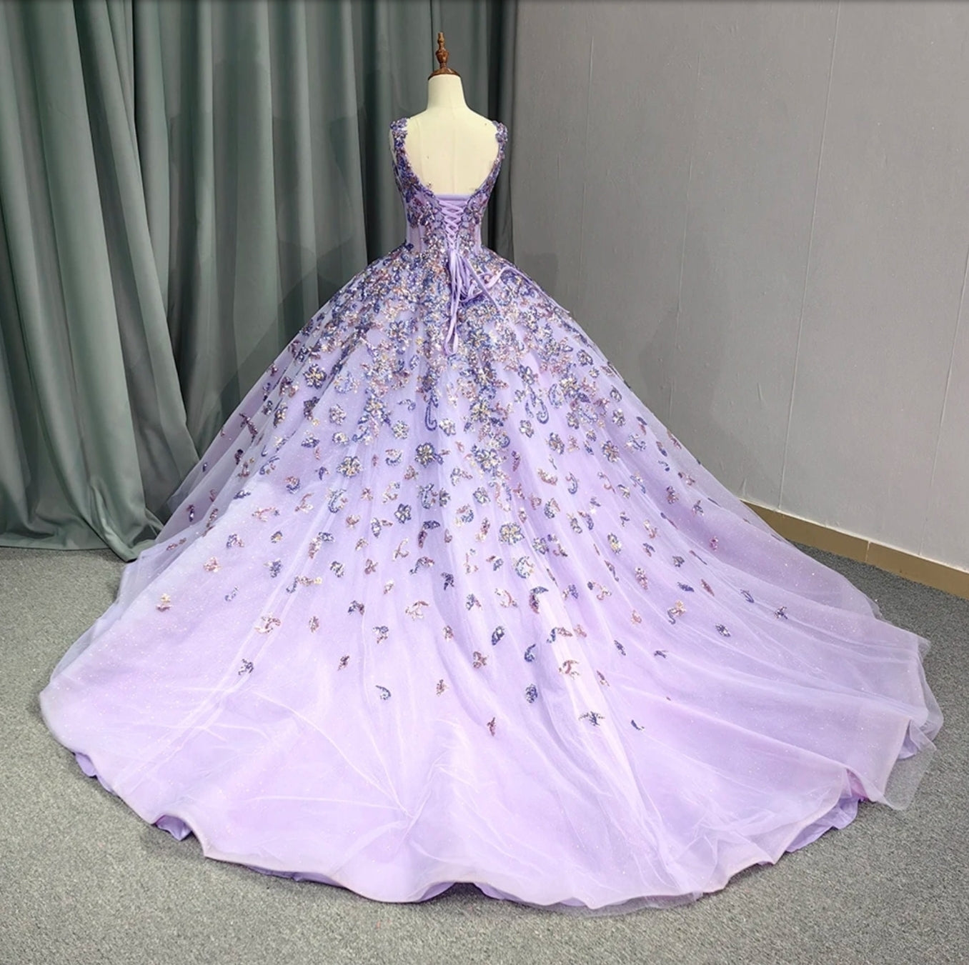 2024 Shimmering Purple Multi Color Floral Sequin Appliqué With Lace Up Back Enclosure Quinceañera, Special Occasion, Bat Mitzvah Ball Gown