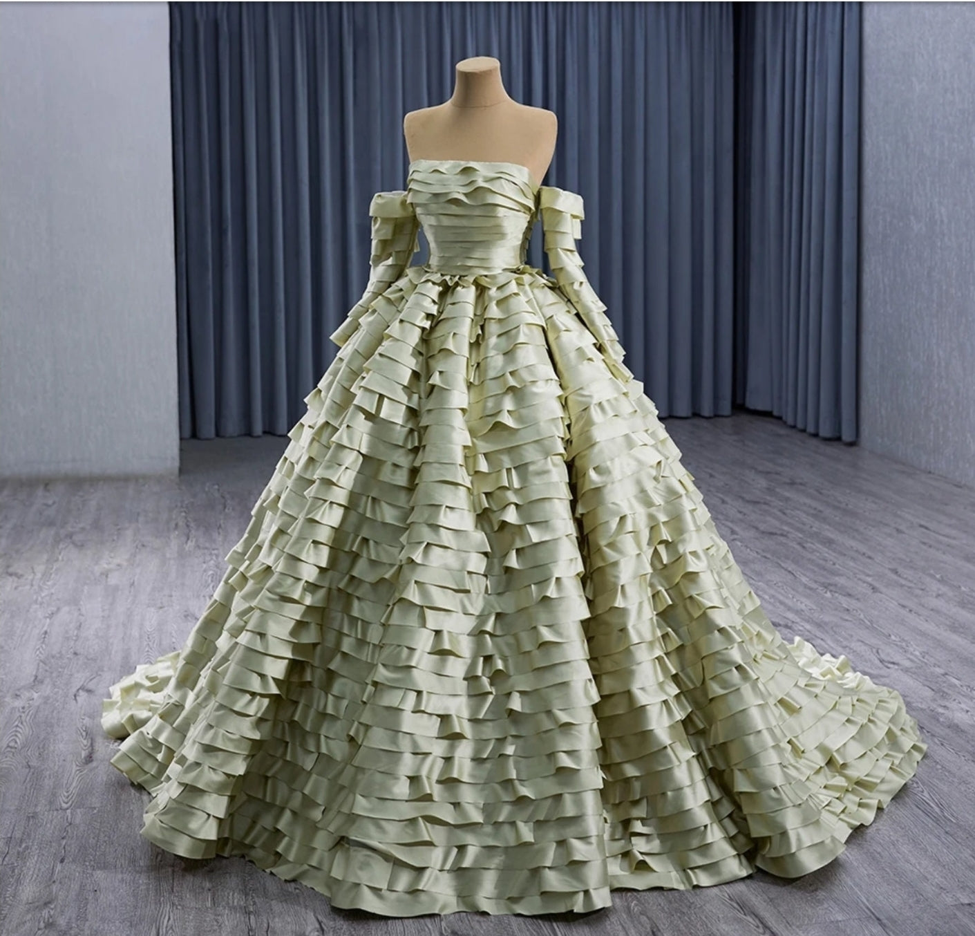 2024 Strapless Multi Layered Ruffled Boat Neck Special Occasion, Quinceañera, Bat Mitzvah, Pageant, Bridal Gown With Detached Sleeves