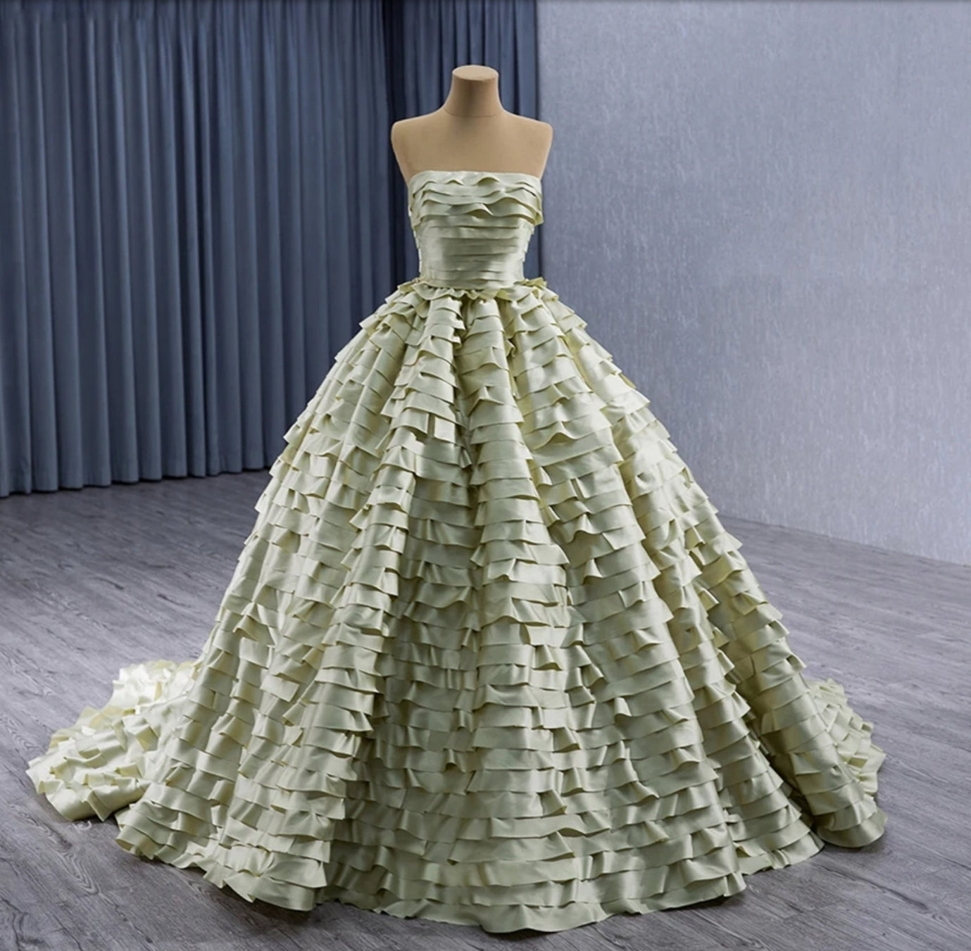 2024 Strapless Multi Layered Ruffled Boat Neck Special Occasion, Quinceañera, Bat Mitzvah, Pageant, Bridal Gown With Detached Sleeves