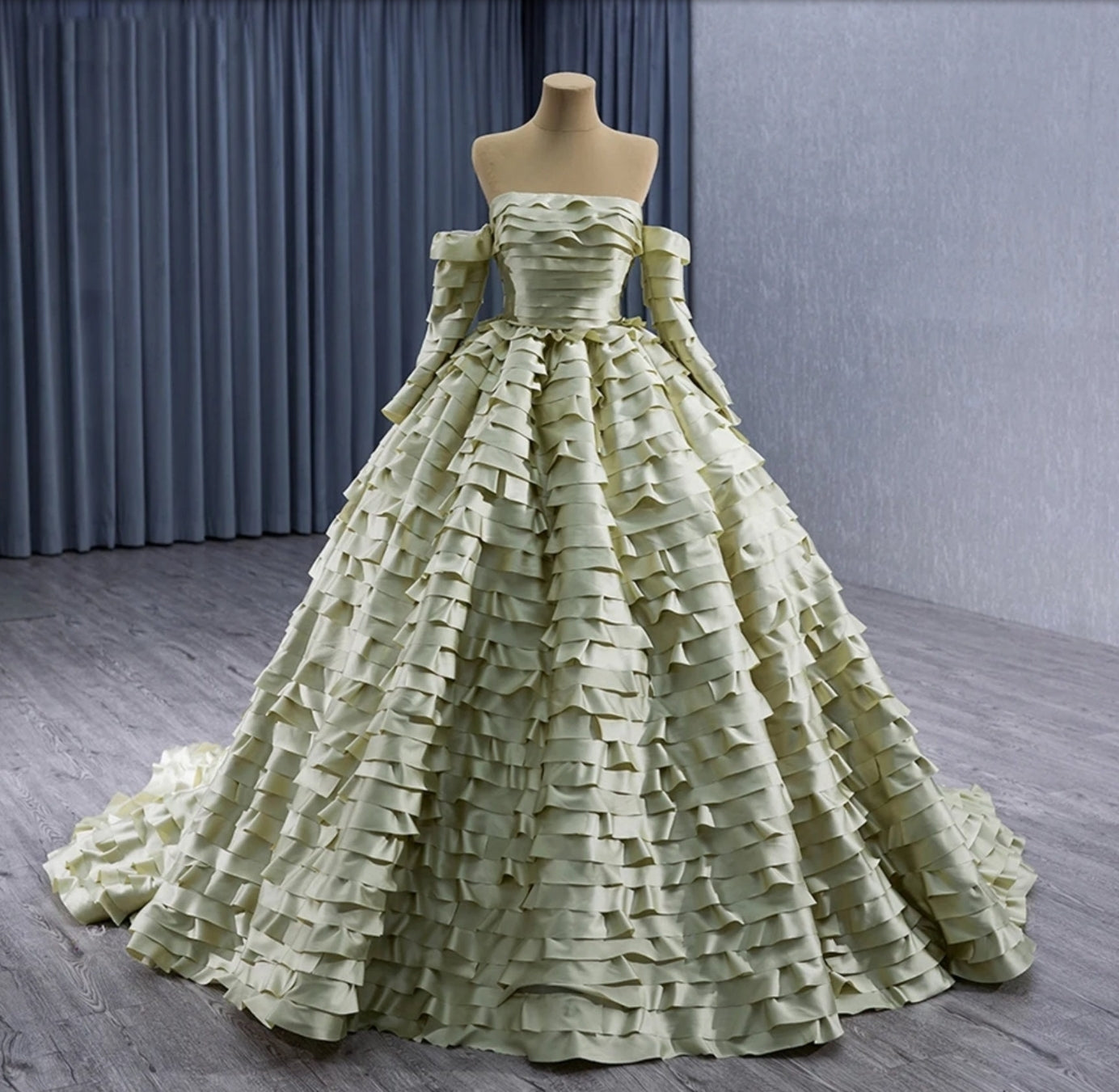 2024 Strapless Multi Layered Ruffled Boat Neck Special Occasion, Quinceañera, Bat Mitzvah, Pageant, Bridal Gown With Detached Sleeves