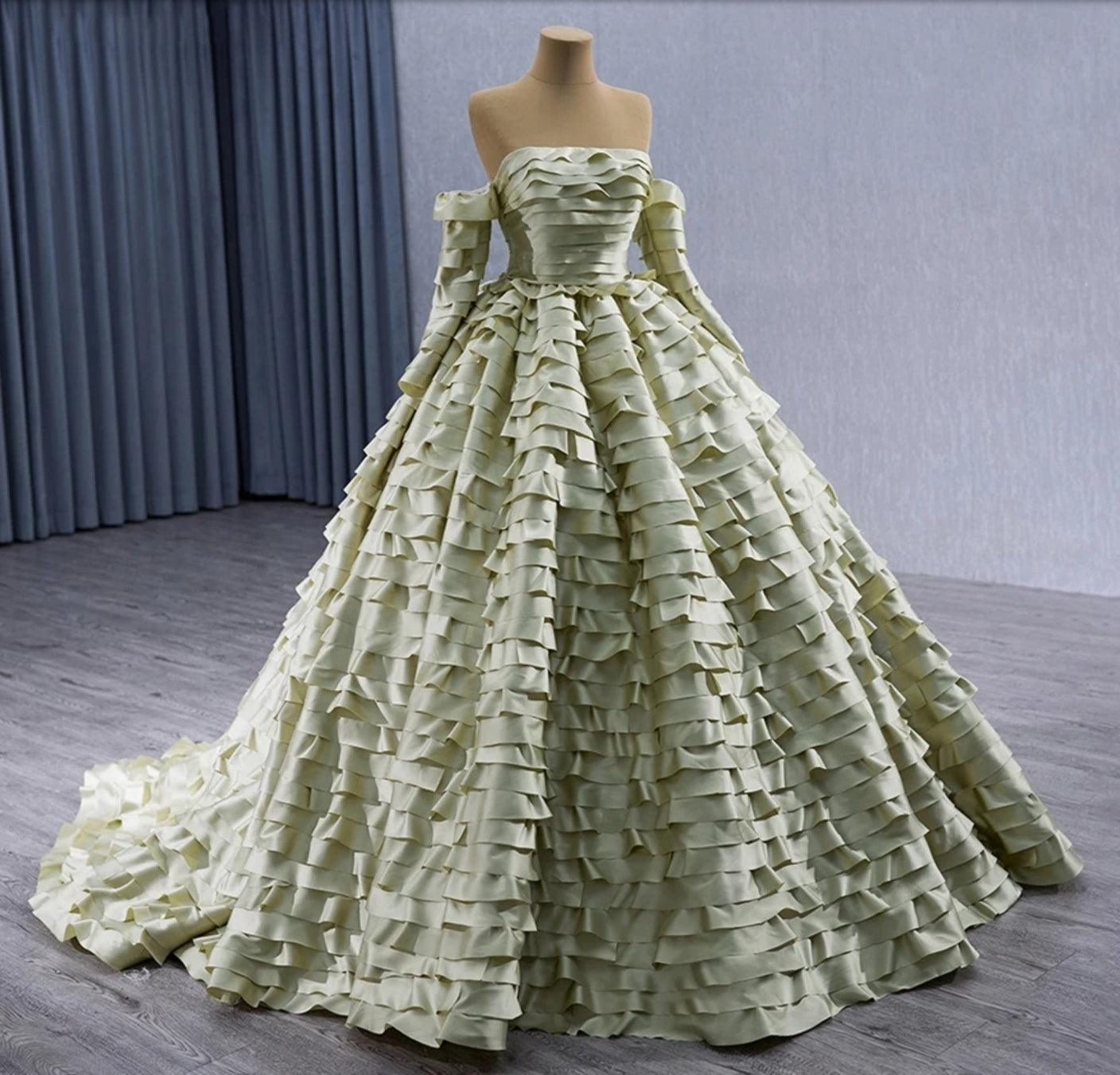 2024 Strapless Multi Layered Ruffled Boat Neck Special Occasion, Quinceañera, Bat Mitzvah, Pageant, Bridal Gown With Detached Sleeves