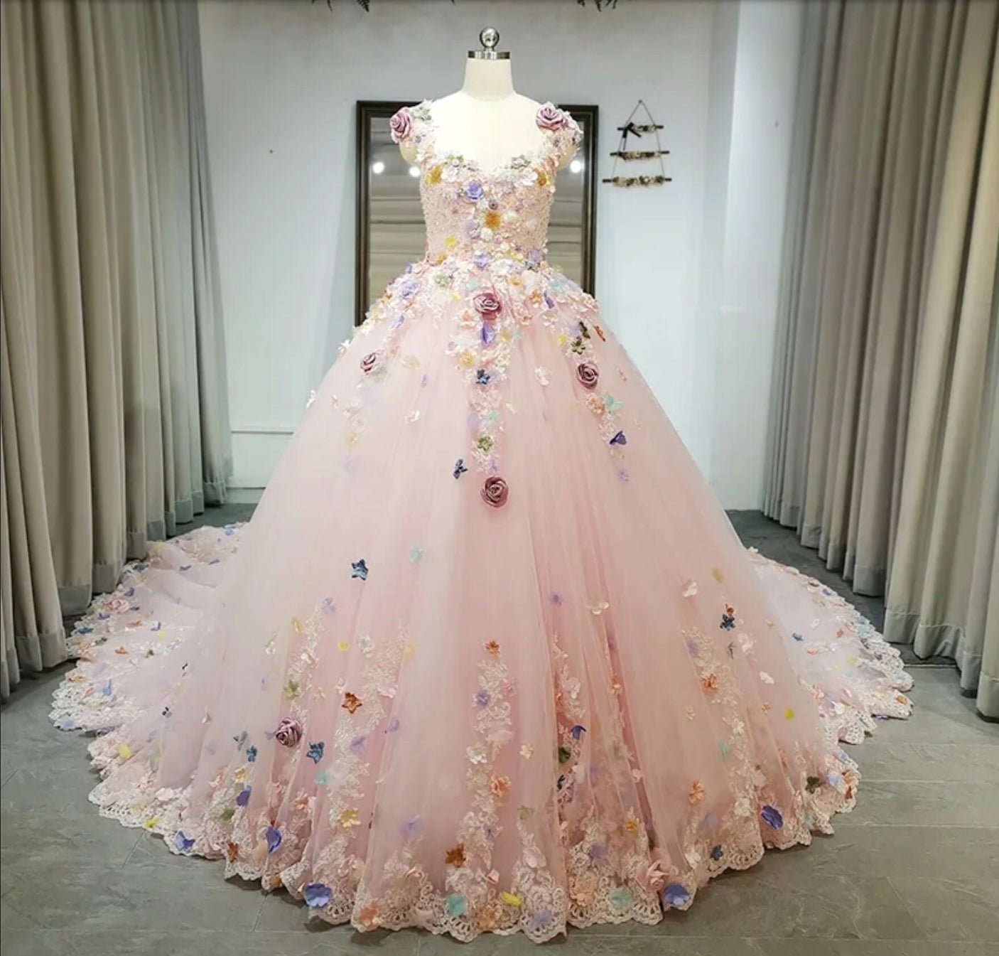 3D Floral Beaded Cap Sleeve Sweetheart Quinceañera Pageant Sweet Sixteen Special Occasion With Lace Up Back Ball Gown