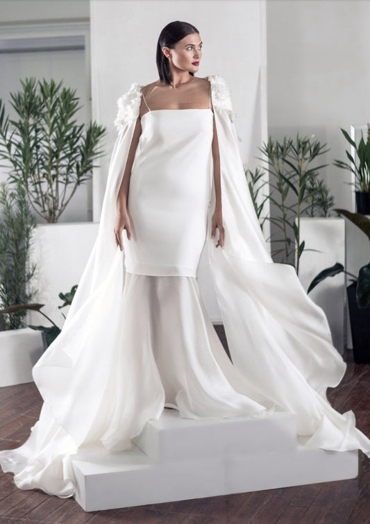 3D Floral Illusion Shoulder Draped Floor Length Bolero Cape