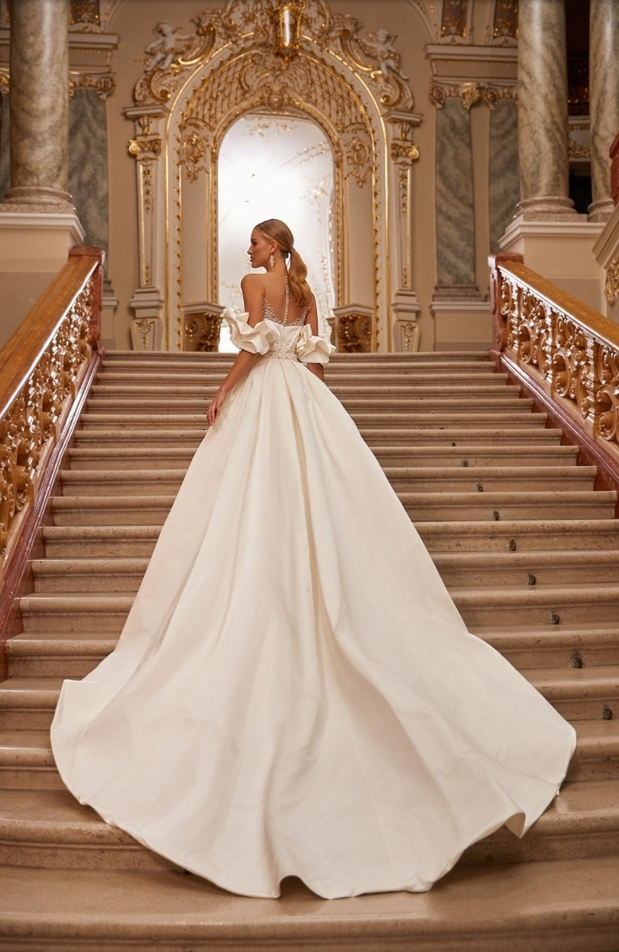 4 Piece Satin Rhinestone & Beading Satin Gown