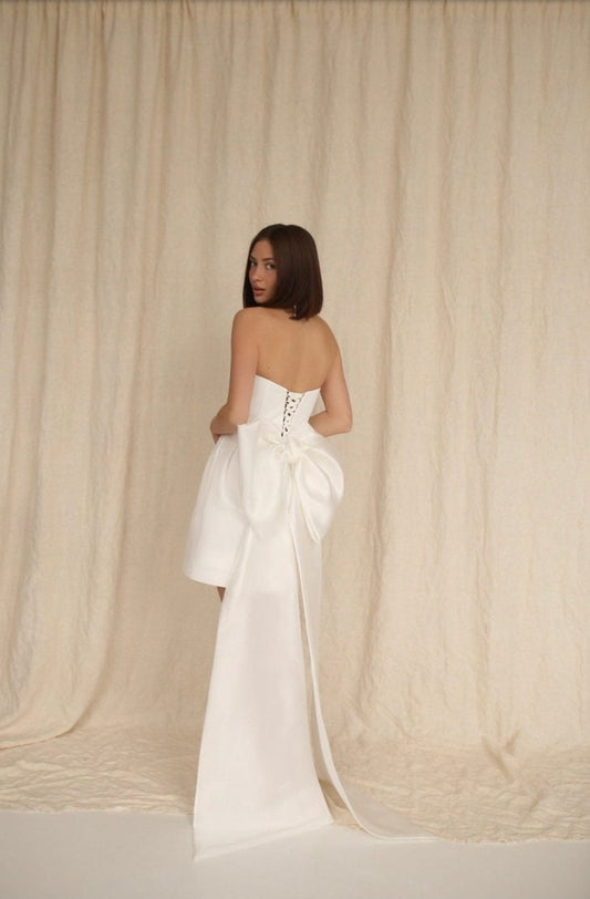Above The Knee Sleeveless Oversized Bow Knot Train Dress