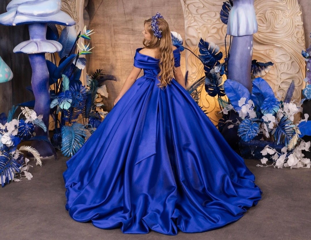 Lux Satin Twisted Knot Off The Shoulder Flower Girl/Special Occasion Gown