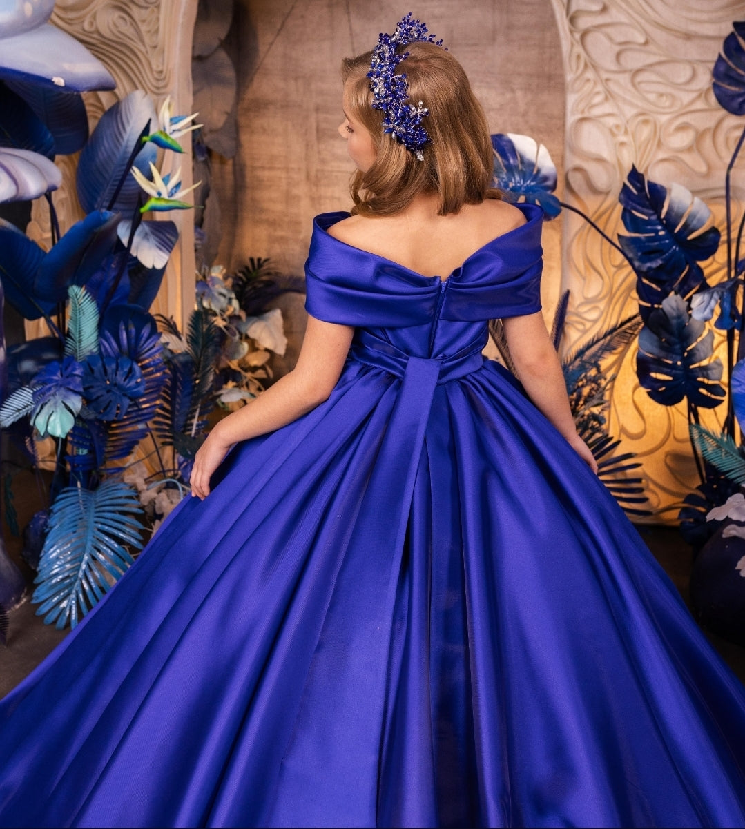Lux Satin Twisted Knot Off The Shoulder Flower Girl/Special Occasion Gown