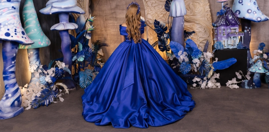 Lux Satin Twisted Knot Off The Shoulder Flower Girl/Special Occasion Gown