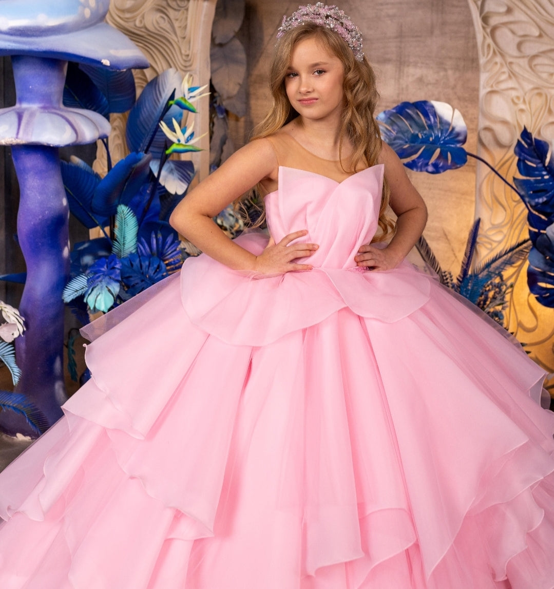 Illusion Petal V-Neck Multi Layered A-Line Princess Flower Girl/Special Occasion Gown