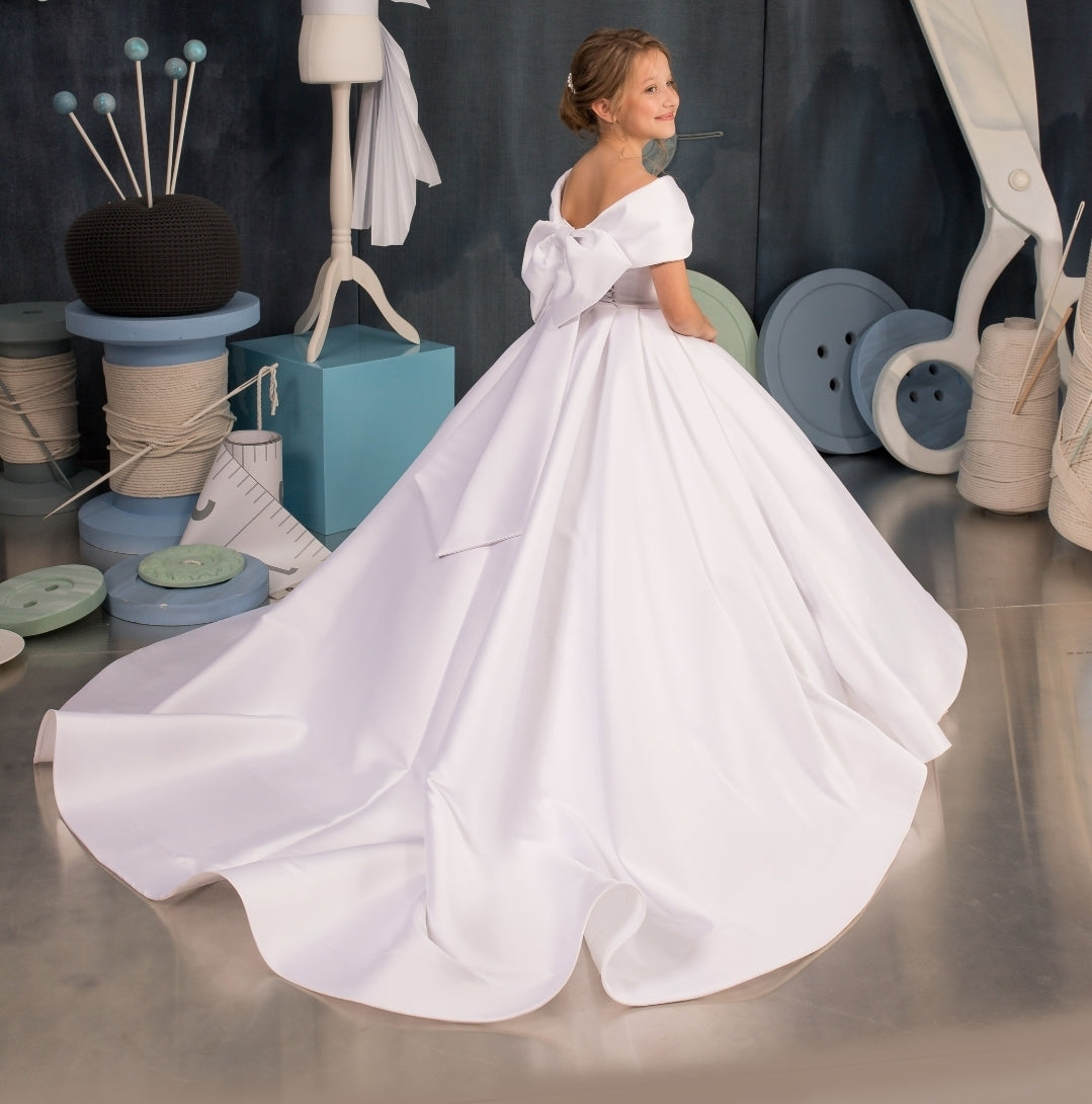 Simple & Sweet Bow Knot Neckline Flower Girl/Special Occasion Ball Gown