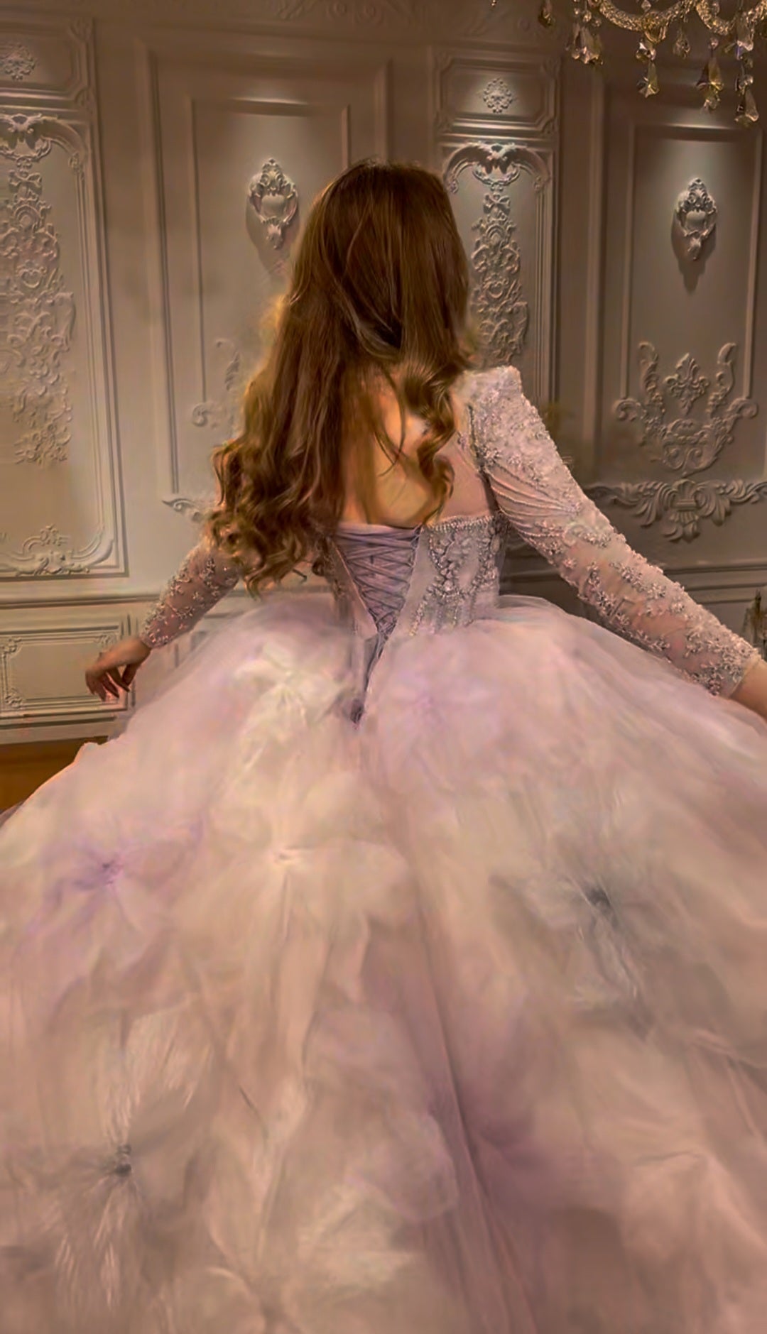 Gorgeous Multi Beaded Long Sleeve Corset Big Floral Quinceañera,  Bridal, Special Occasion, Pageant Ball Gown