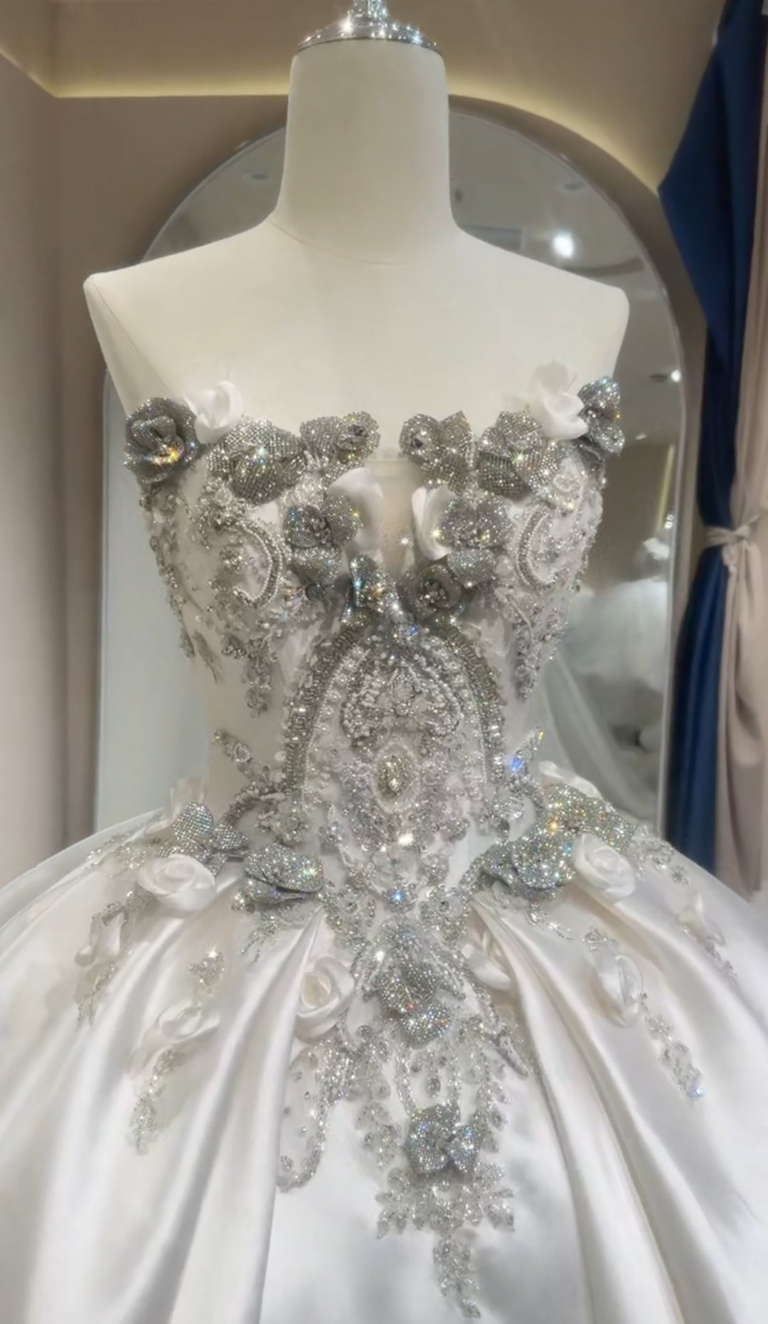 Exquisite Strapless Princess 3D Floral Faceted Multi Beaded Bridal Gown