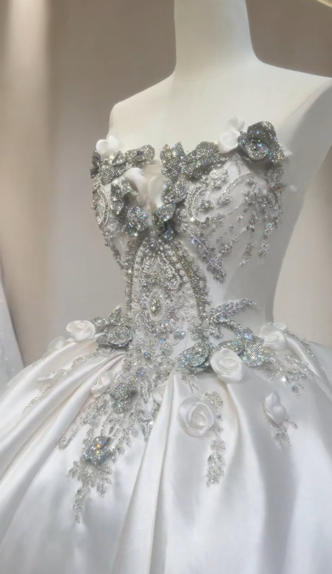 Exquisite Strapless Princess 3D Floral Faceted Multi Beaded Bridal Gown
