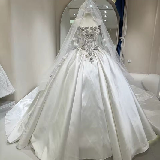 Exquisite Strapless Princess 3D Floral Faceted Multi Beaded Bridal Gown