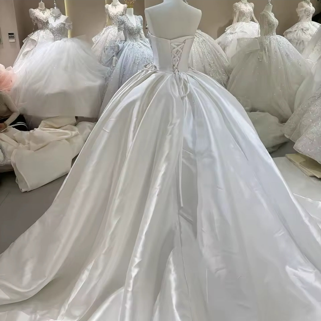 Exquisite Strapless Princess 3D Floral Faceted Multi Beaded Bridal Gown