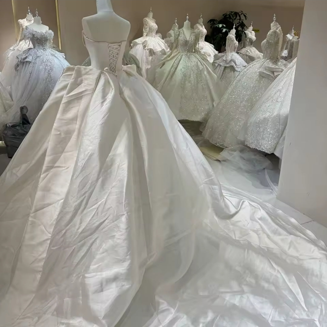 Elegantly Timeless and Simple Strapless Multi Faceted Beading With Sculpted Waist Detail 2025 Bridal And Ceremonial Ball Gown