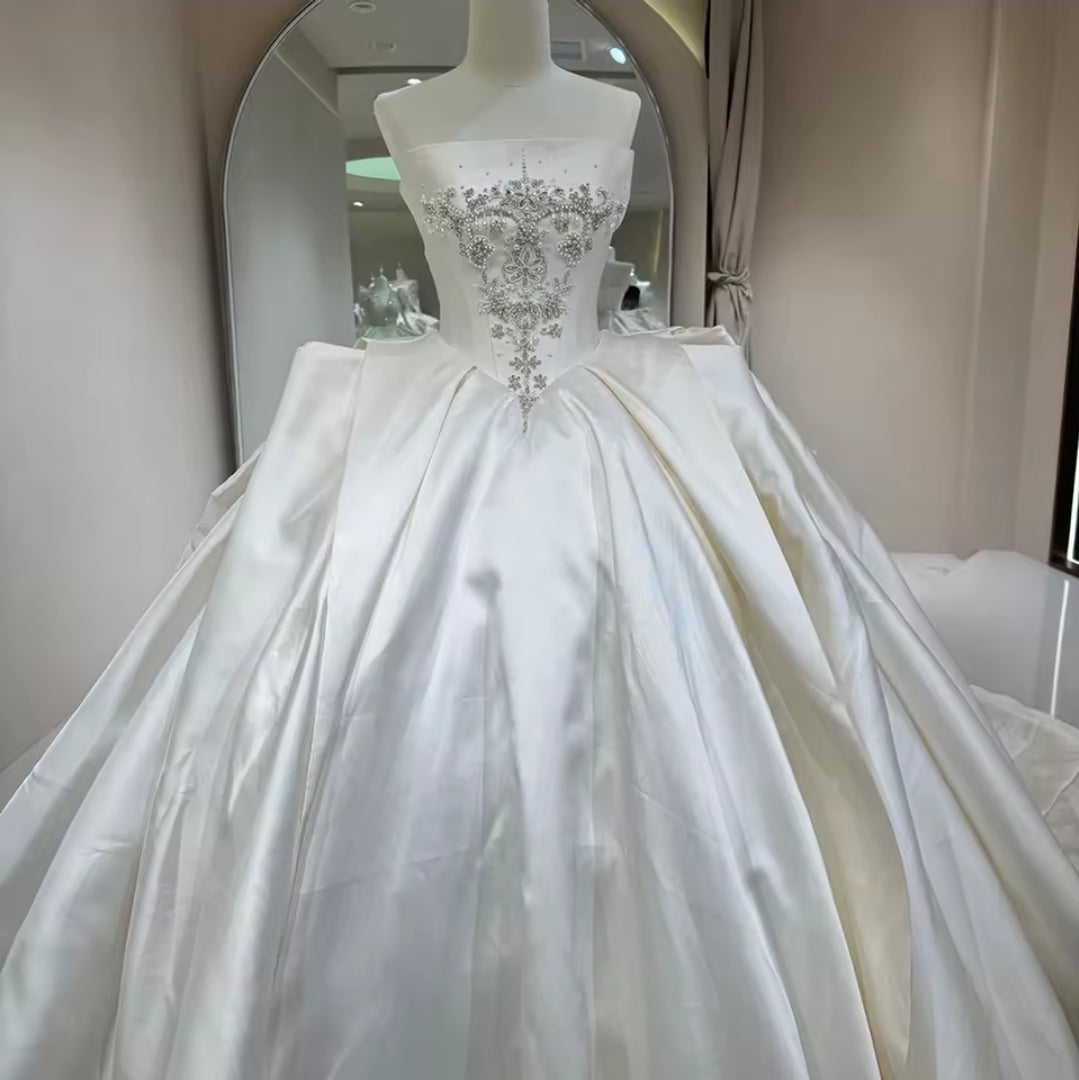 Elegantly Timeless and Simple Strapless Multi Faceted Beading With Sculpted Waist Detail 2025 Bridal And Ceremonial Ball Gown