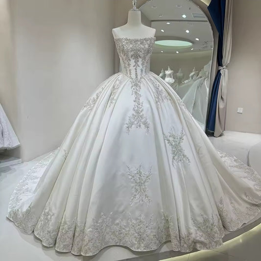 Stunning Multi Beaded And Sequin Scattered Strapless Bell Of The Ball Princess Bridal And Ceremonial Ball Gown