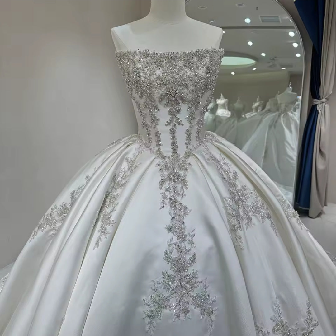 Stunning Multi Beaded And Sequin Scattered Strapless Bell Of The Ball Princess Bridal And Ceremonial Ball Gown