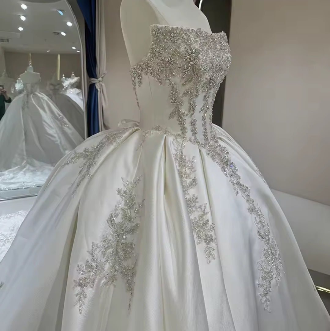 Stunning Multi Beaded And Sequin Scattered Strapless Bell Of The Ball Princess Bridal And Ceremonial Ball Gown