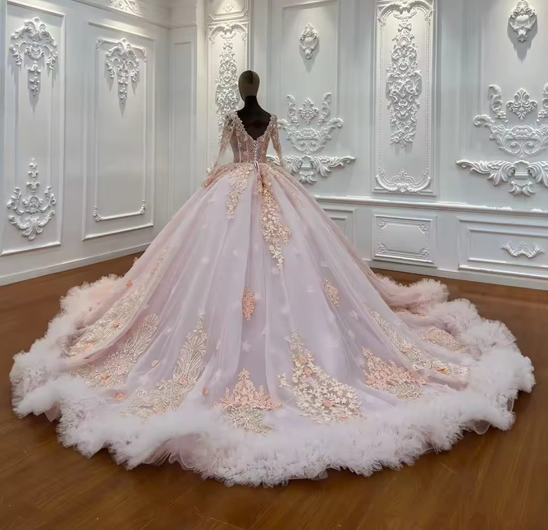 2025 Baby Pink Non-Traditional Floral 3D Appliqués Bridal Gown or Quinceañera, Pageant, Bat Mitzvah, Sweet 16 Ball Gown