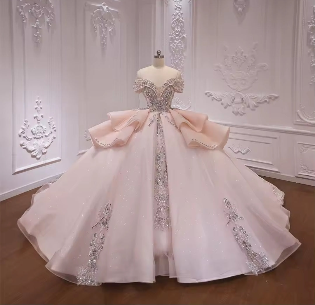 Off The Shoulder Pretty In Pink 2025 Quinceañera,  Bat Mitzvah,  Sweet 16, Special Occasion Sparkling Multi Beaded Princess Ball Gown