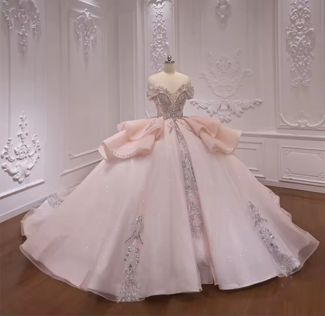 Off The Shoulder Pretty In Pink 2025 Quinceañera,  Bat Mitzvah,  Sweet 16, Special Occasion Sparkling Multi Beaded Princess Ball Gown
