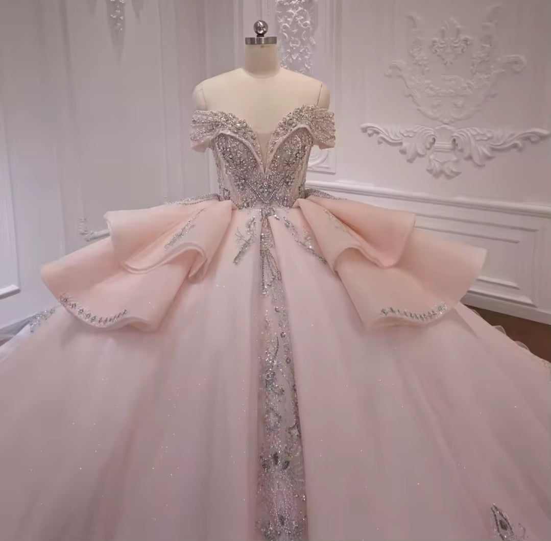 Off The Shoulder Pretty In Pink 2025 Quinceañera,  Bat Mitzvah,  Sweet 16, Special Occasion Sparkling Multi Beaded Princess Ball Gown