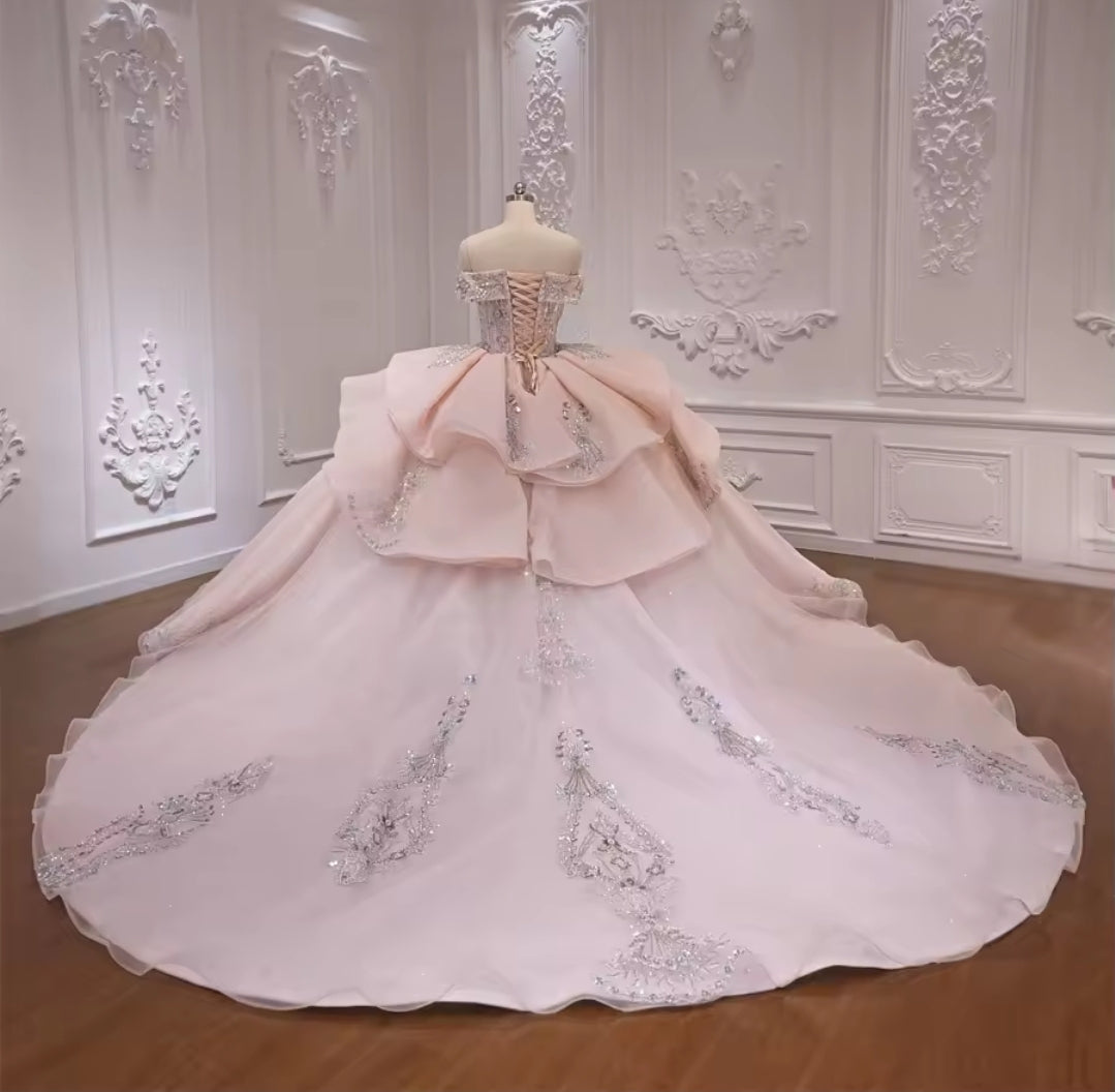 Off The Shoulder Pretty In Pink 2025 Quinceañera,  Bat Mitzvah,  Sweet 16, Special Occasion Sparkling Multi Beaded Princess Ball Gown